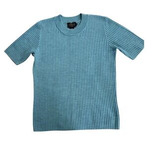 Pendleton Merino Wool Ribbed Short‎ Sleeve Sweater Teal Size M